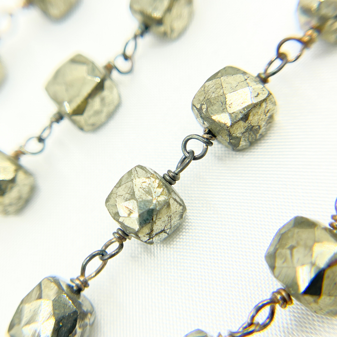 Pyrite Cube Shape Oxidized Wire Chain.