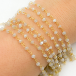 Load image into Gallery viewer, CMS117. Coated White Moonstone Gold Plated Wire Chain