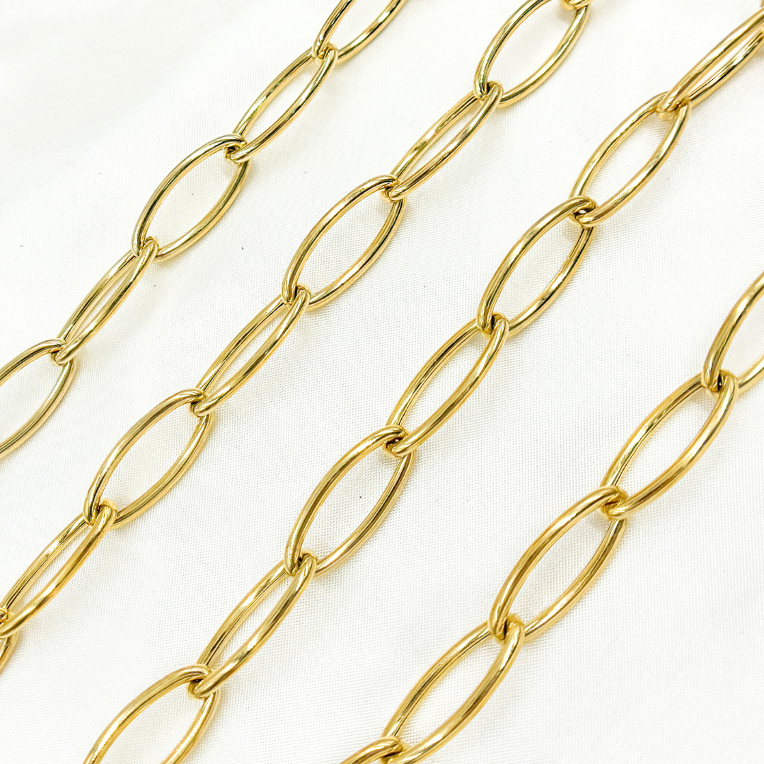 Y122GP. Gold Plated 925 Sterling Silver Smooth Hollow Oval Link Chain