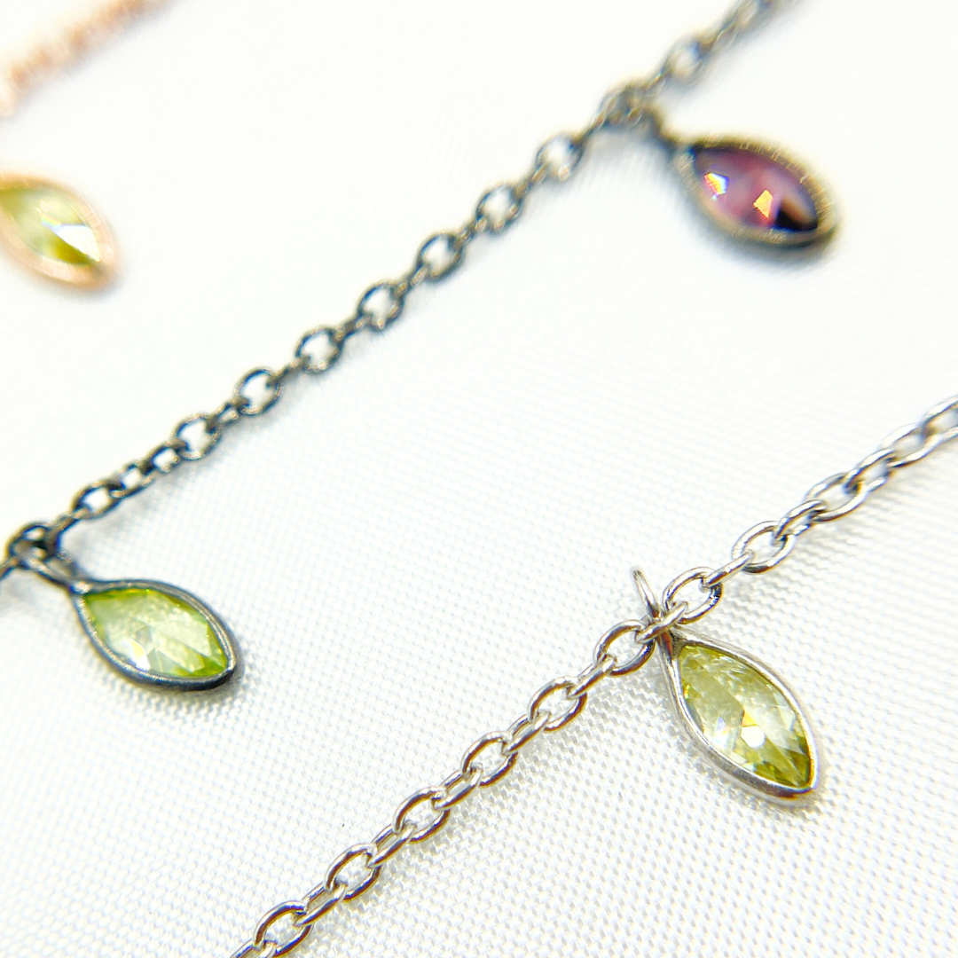 Multi Color Cubic Zirconia Marquise Shape Dangle Chain