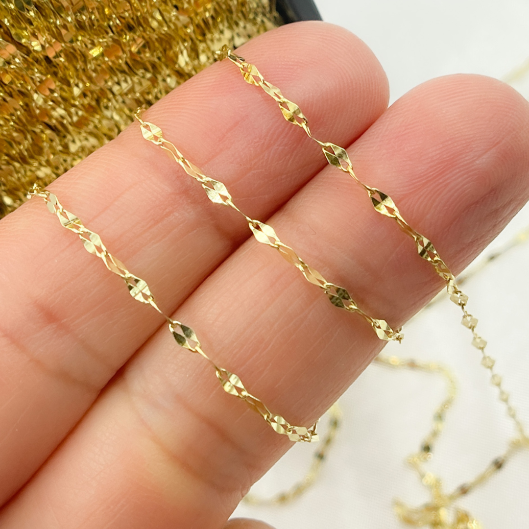 Z46GP. Gold Plated Sterling Silver Flat Marina Link Chain