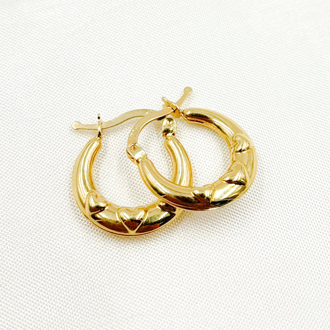 GER175. 14K Solid Gold Heart Hollow Hoops