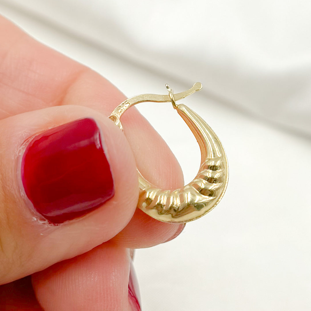 GER180. 14K Solid Gold Croissant Hollow Hoops