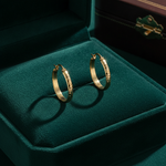 Load image into Gallery viewer, GER59. 14K Gold Diamond Cut Hollow Hoop Earrings