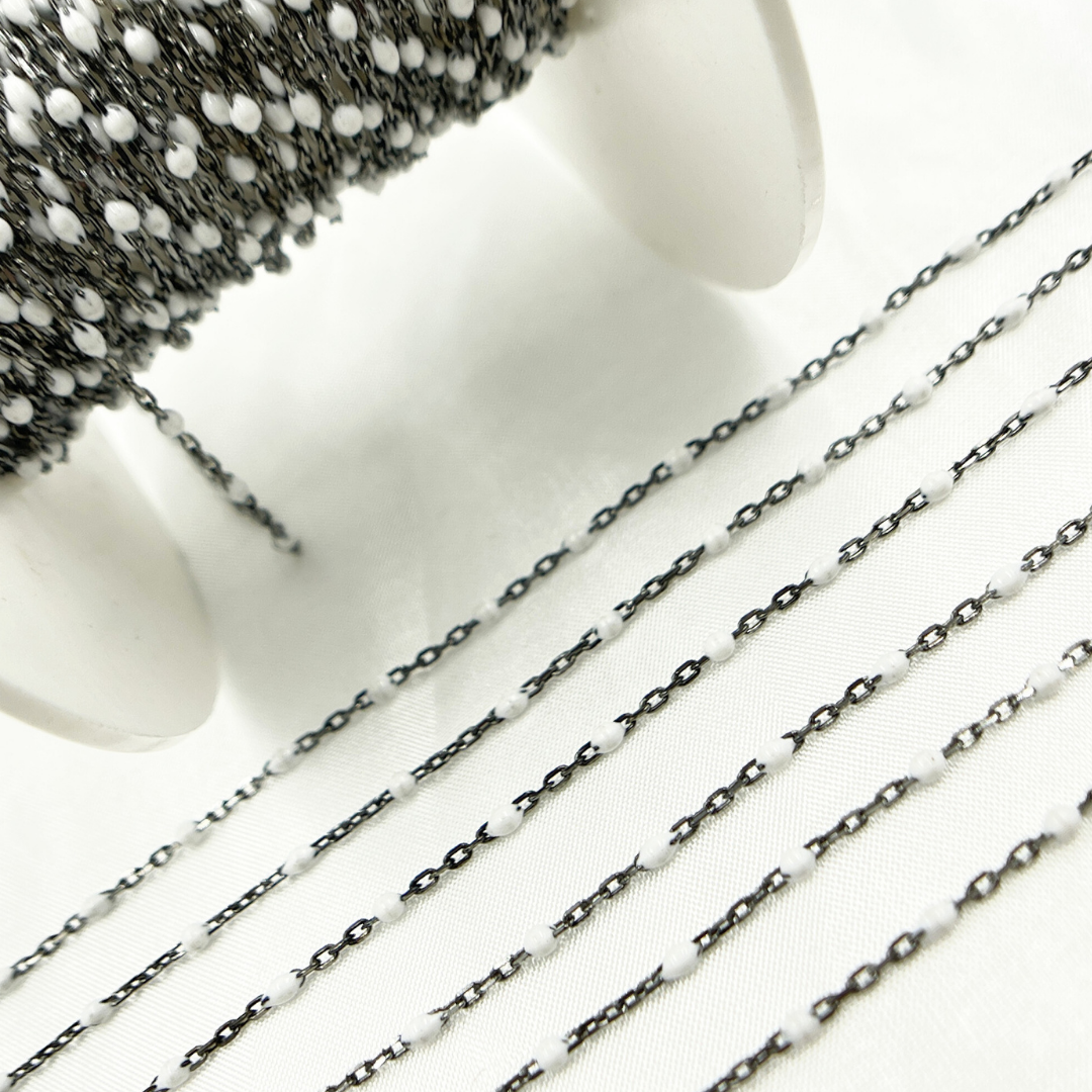 Oxidized Sterling Silver Enamel White Color Cable Chain