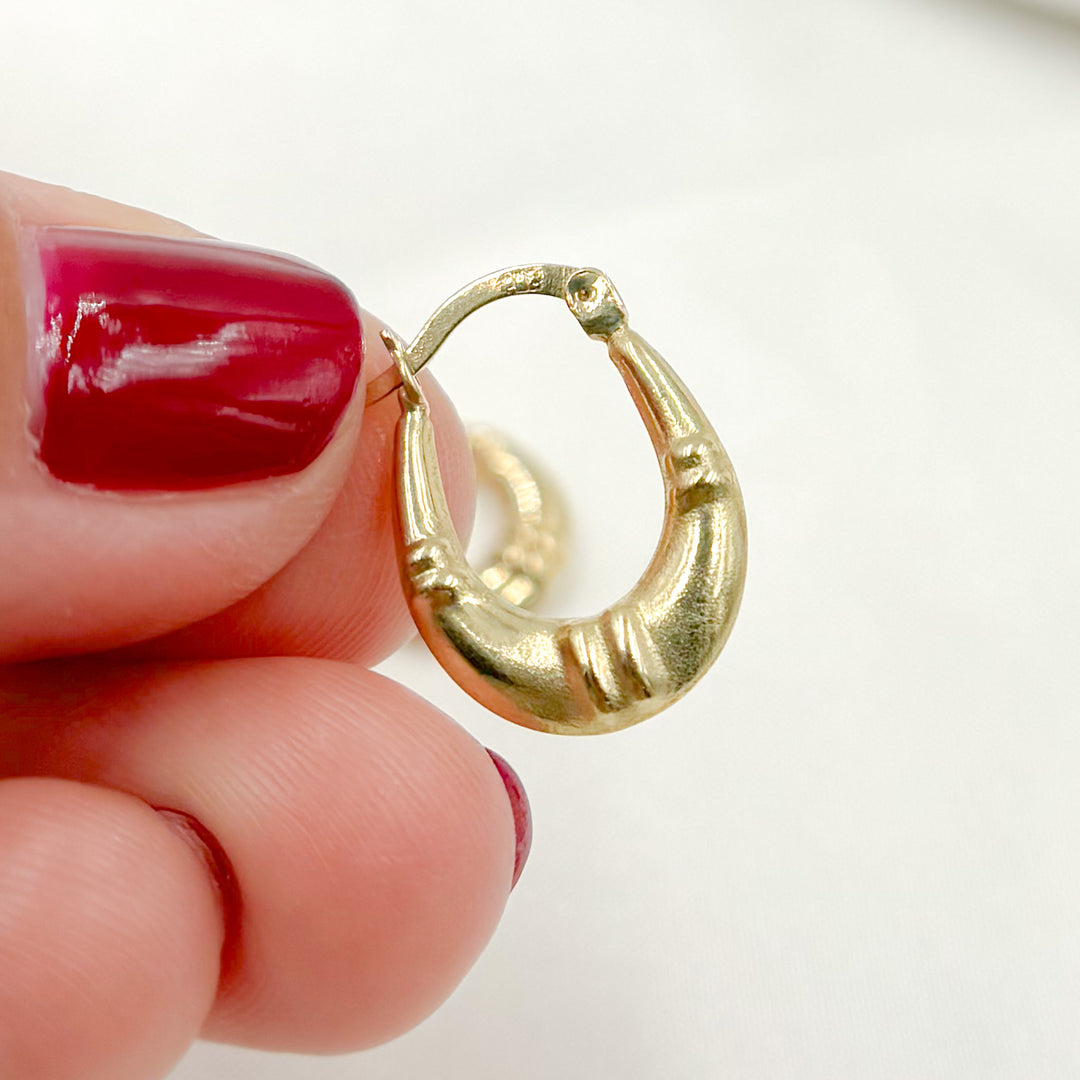 GER179. 14K Solid Gold Textured Hollow Hoops Earrings