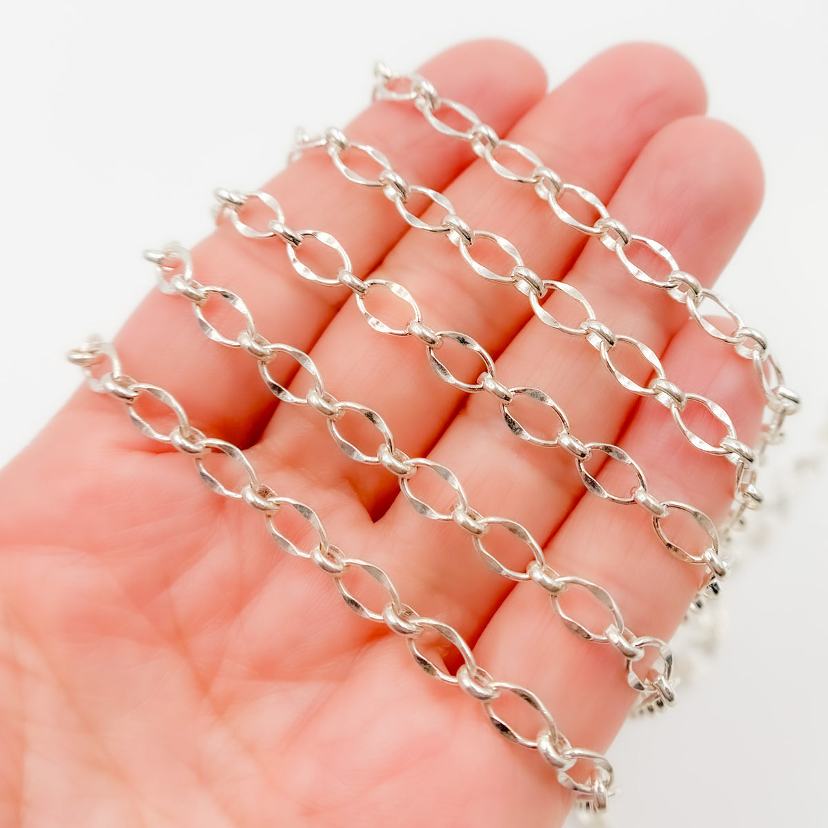 Sterling Silver Hammered Oval Link Chain