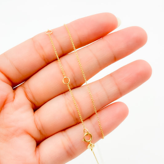 020R01LGJ08018K. 18K Solid Gold Cable 16 Inch Chain with Extender