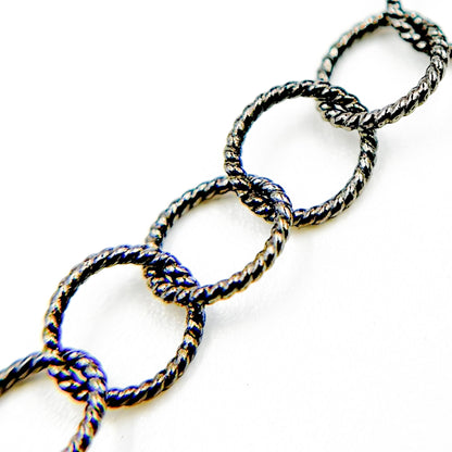 Black Rhodium Sterling Silver Twisted Round Link Chain