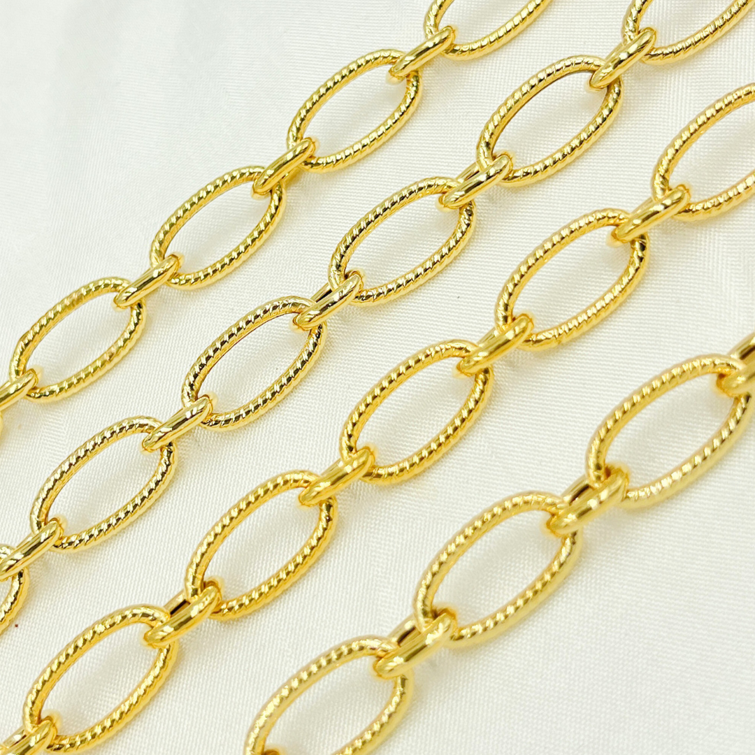 Gold Plated 925 Sterling Silver Textured & Smooth Oval Links Chain. V52GP