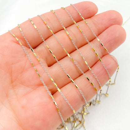 14K Solid Gold Satellite Bar Chain