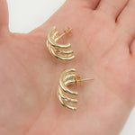 Load image into Gallery viewer, 15850018845. 14K Solid Gold Smooth and Textured Ribbed Hollow Stud Earrings