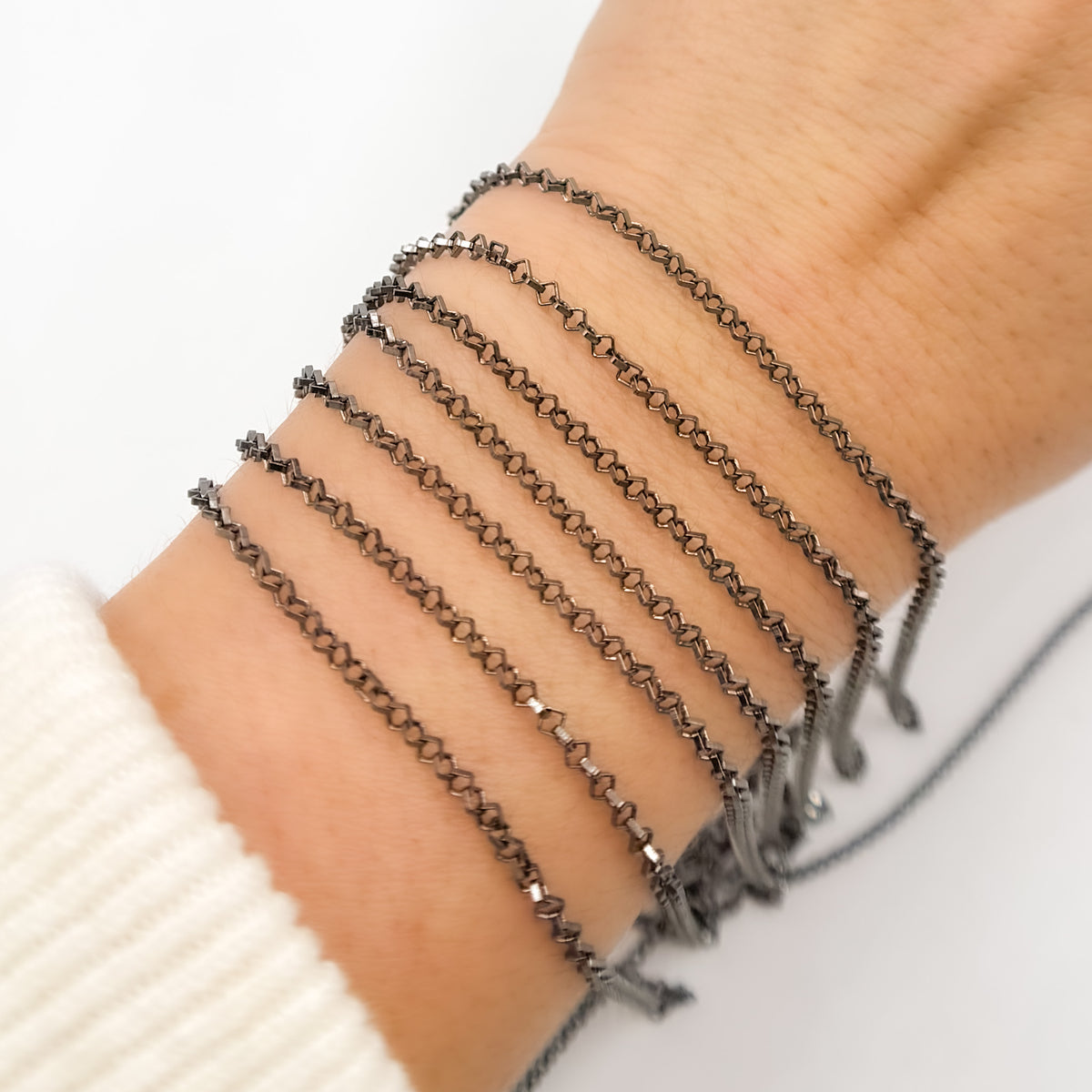 Black Rhodium Sterling Silver Diamond Shape Link Chain
