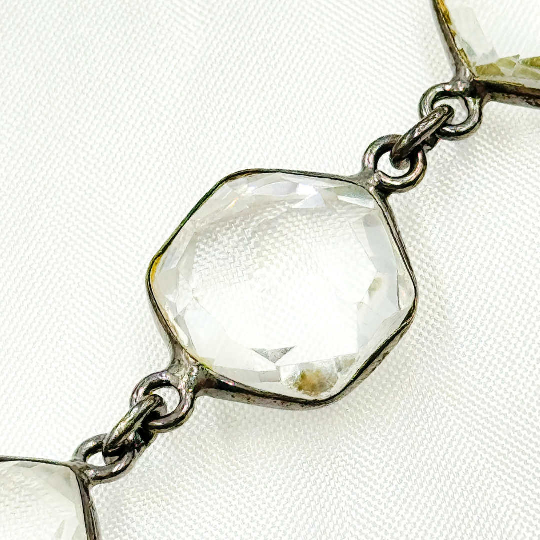 Crystal Hexagon Shape Bezel Oxidized Wire Chain.