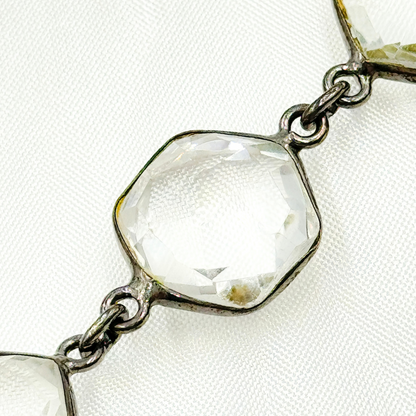 Crystal Hexagon Shape Bezel Oxidized Wire Chain.