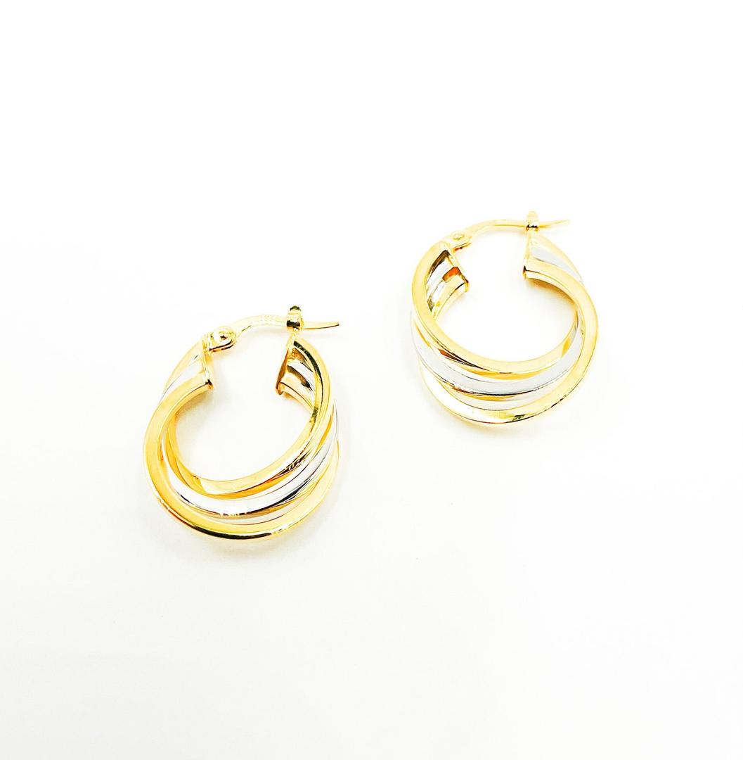 GER19. 14K Two-Tone Gold Hollow Hoop Earrings