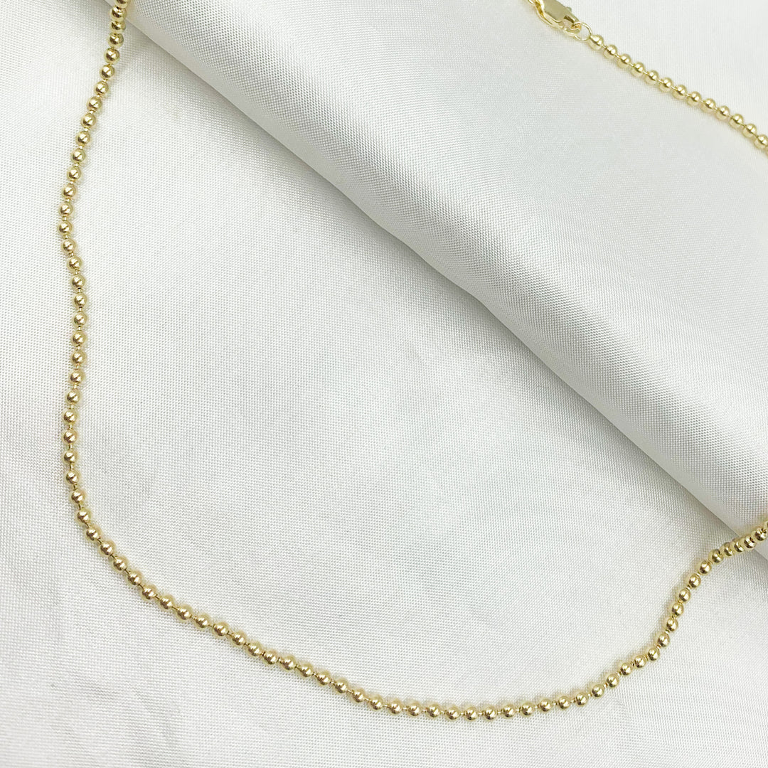 220CP. 14K Solid Yellow Gold Ball Necklace