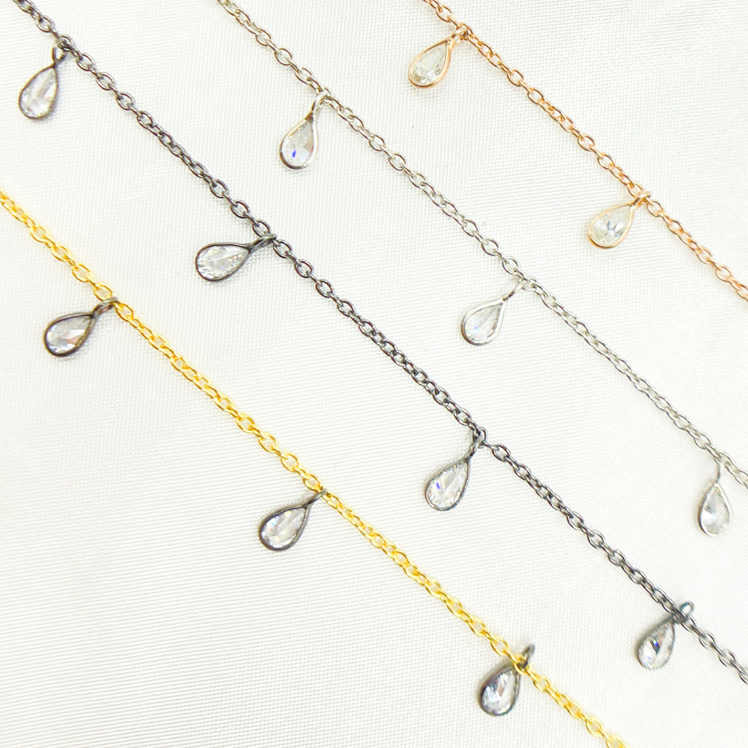 Cubic Zirconia Pear Shape Dangle Chain