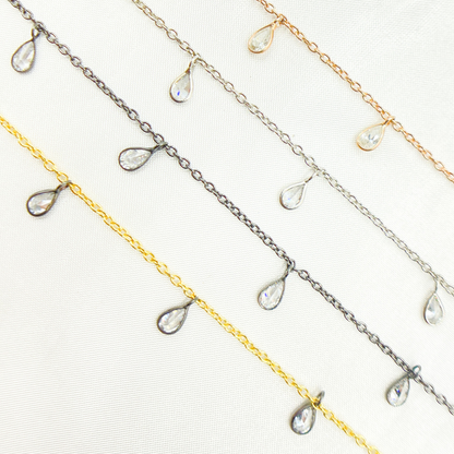 Cubic Zirconia Pear Shape Dangle Chain