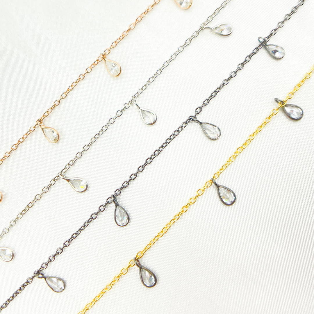 Cubic Zirconia Pear Shape Dangle Chain