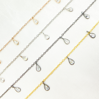 Cubic Zirconia Pear Shape Dangle Chain