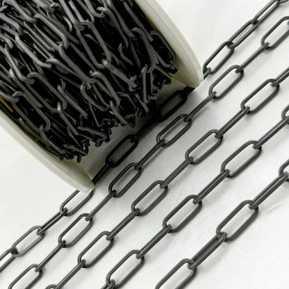Black Rhodium 925 Sterling Silver Matt Flat Paperclip Chain