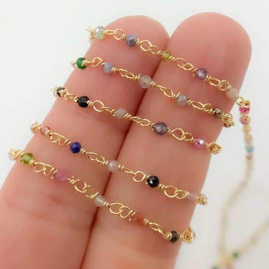 mgs25 gold plated sterling silver multi gemstone wire chain