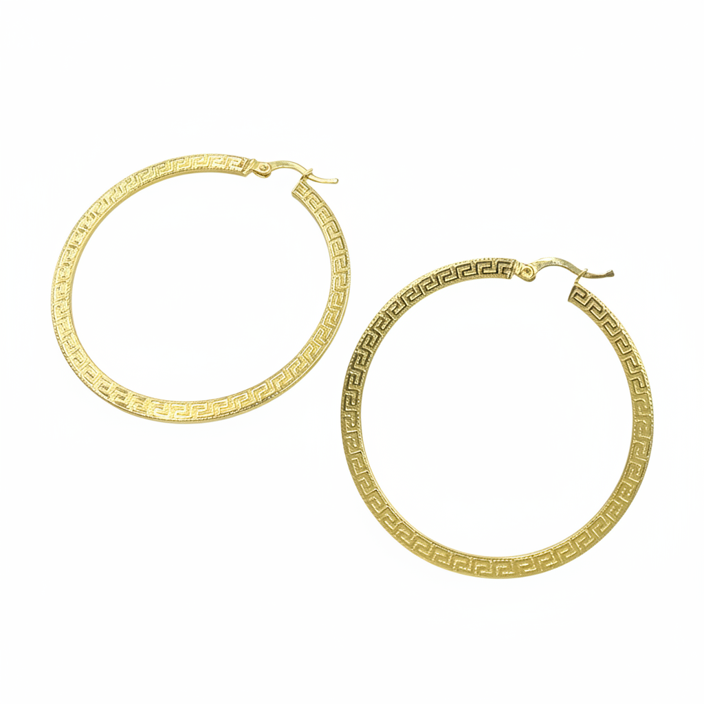 GER123. 14K Solid Gold Hollow Hoop with Engraving