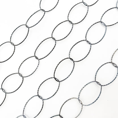 Sterling Silver Black Rhodium Diamond Cut Oval