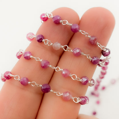 Coated Red Quartz Sterling Silver Wire Wrap Chain