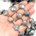 Load image into Gallery viewer, Coated Labradorite Hexagon Shape Bezel Oxidized Wire Chain. CLB8
