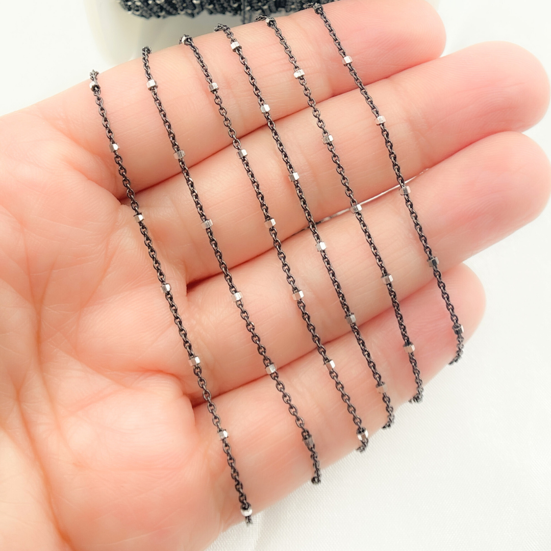 Z36SB2. Oxidized 925 Sterling Silver Satellite Cube Chain