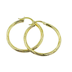 Load image into Gallery viewer, GER60. 14K Solid Gold Engraved Tornado Hollow Hoop Earrings