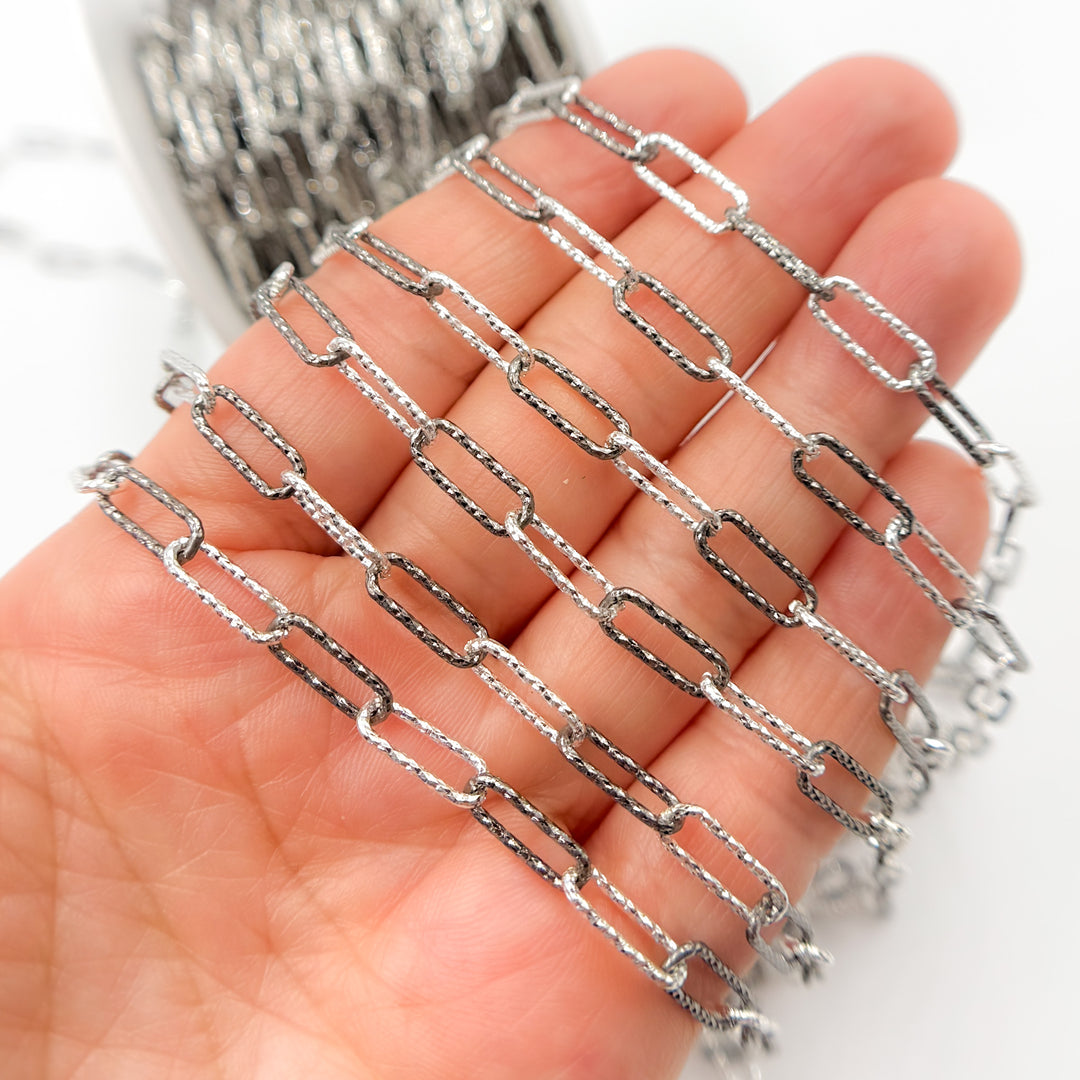 Black Rhodium 925 Sterling Silver Paperclip Diamond Cut Chain