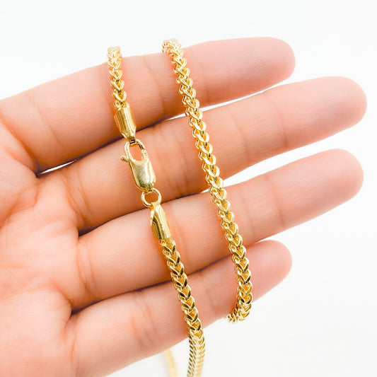 080HVI2004000. 14K Solid Yellow Gold Wheat Hollow Chain Necklace