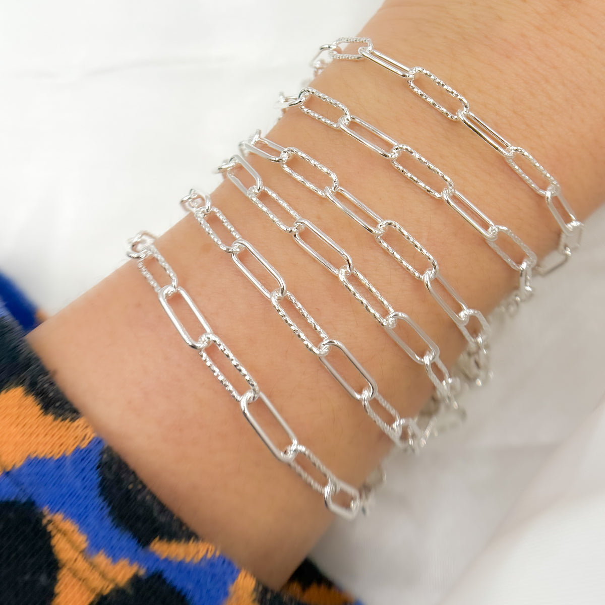 Sterling Silver Smooth & Diamond Cut Paperclip Chain