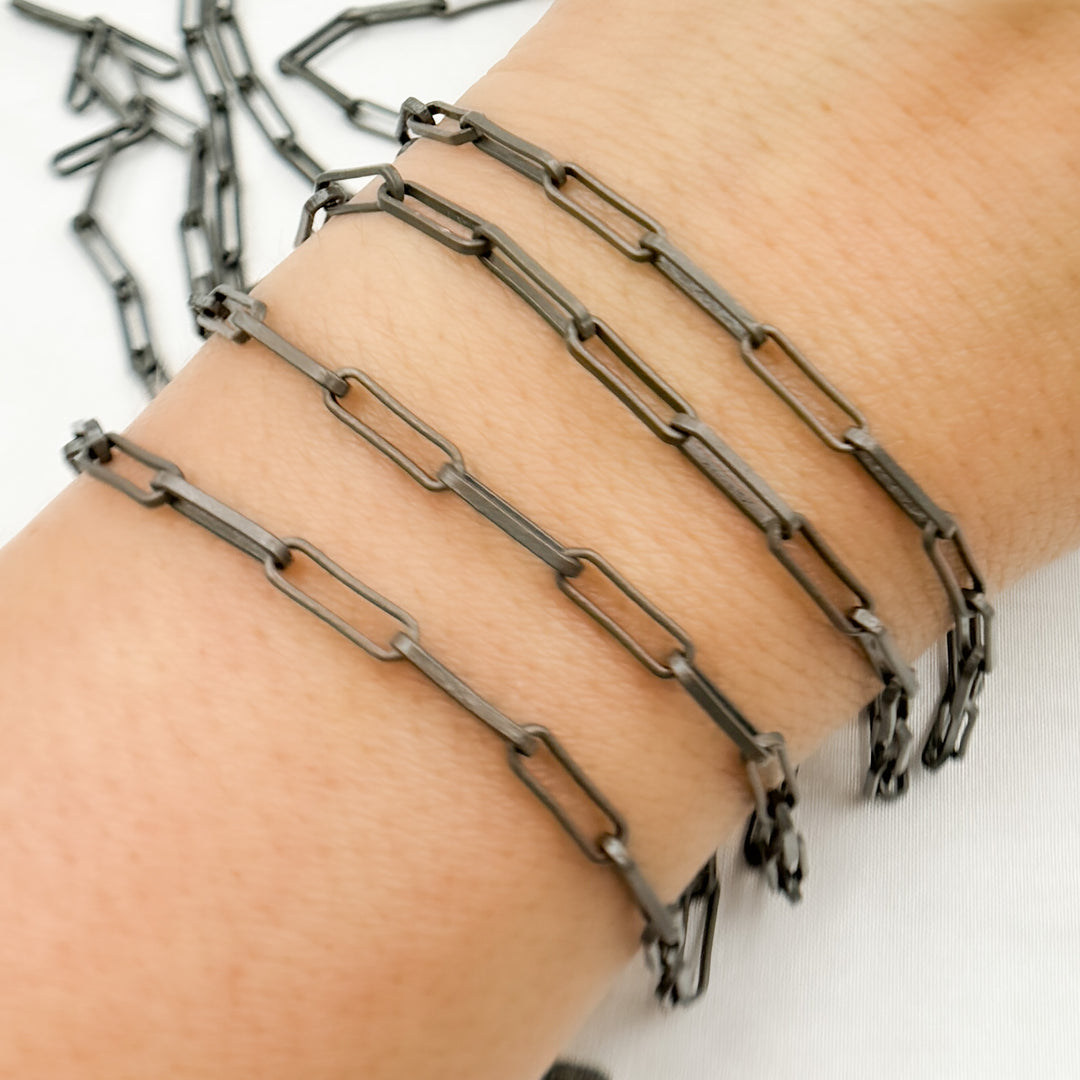 Oxidized 925 Sterling Silver Flat Paperclip Chain. V128BRM