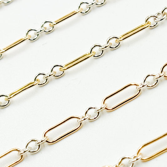 XM510TT. 1 Gold Filled Long & 3 Sterling Silver Short Link Chain