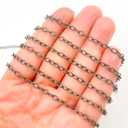 Black Rhodium Sterling Silver Twisted Oval Link Chain