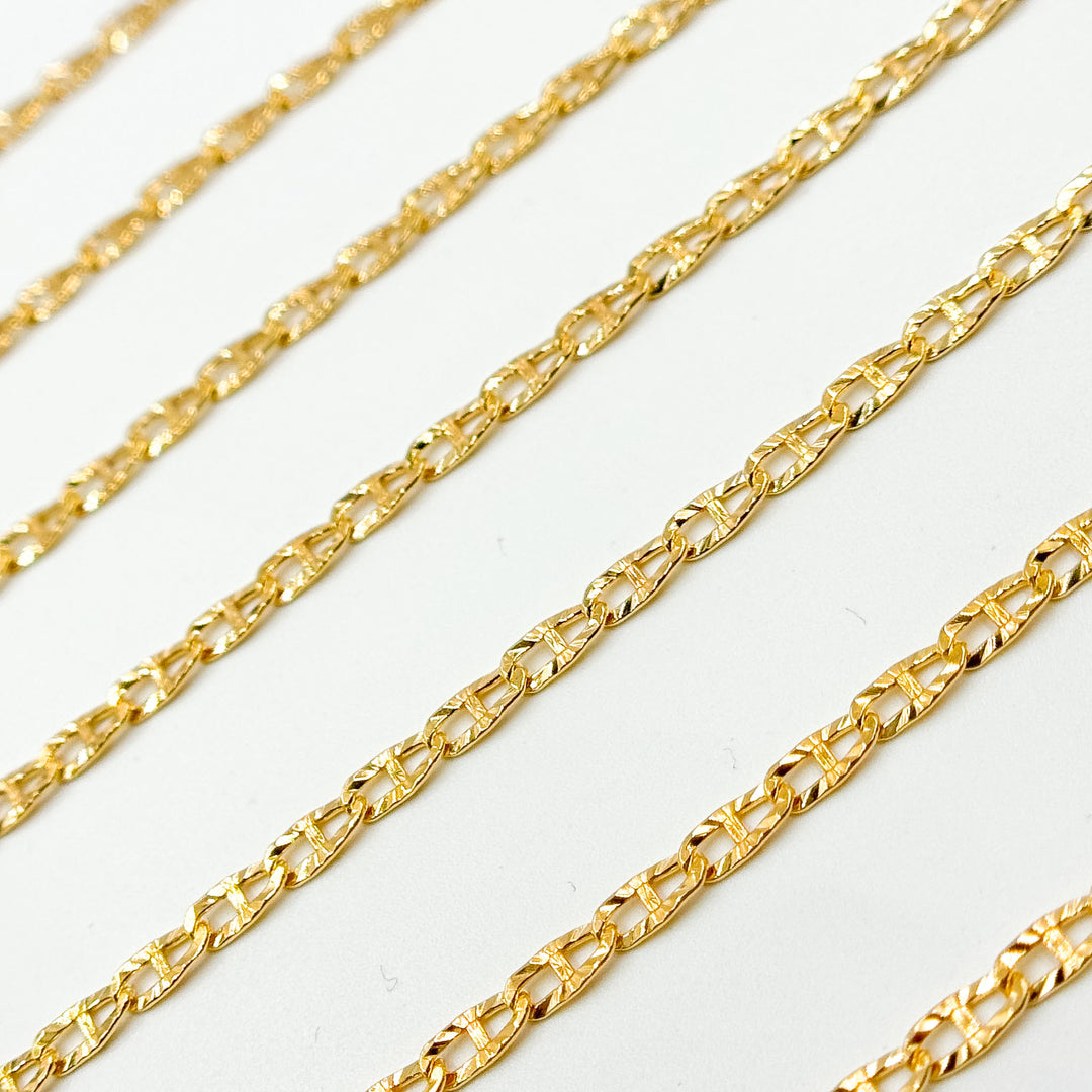 V314GF. 14K Gold Filled Diamond Cut Flat Marina Link Chain