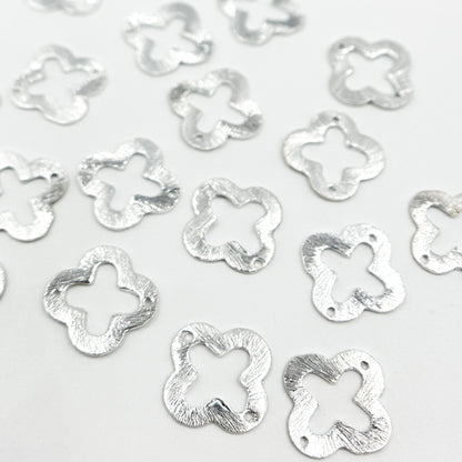 White Sterling Silver Brushed Flower Connector