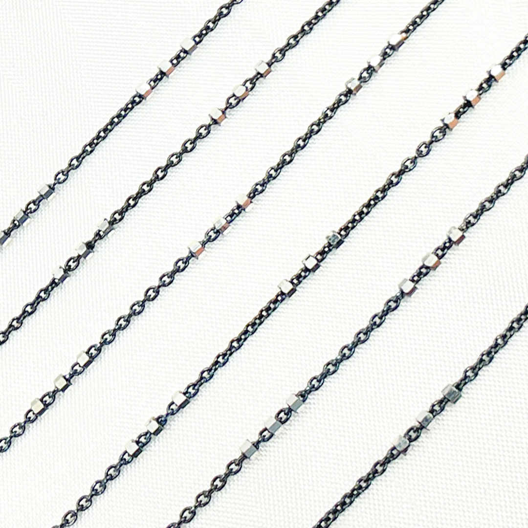 Black Rhodium 925 Sterling Silver Satellite 3 Cubes Chain