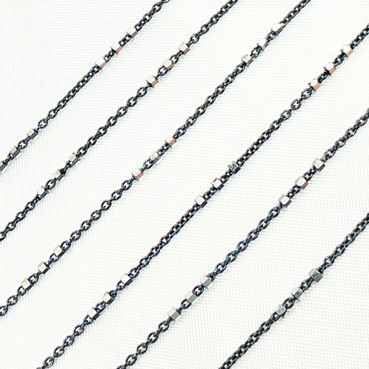 Black Rhodium 925 Sterling Silver Satellite 3 Cubes Chain
