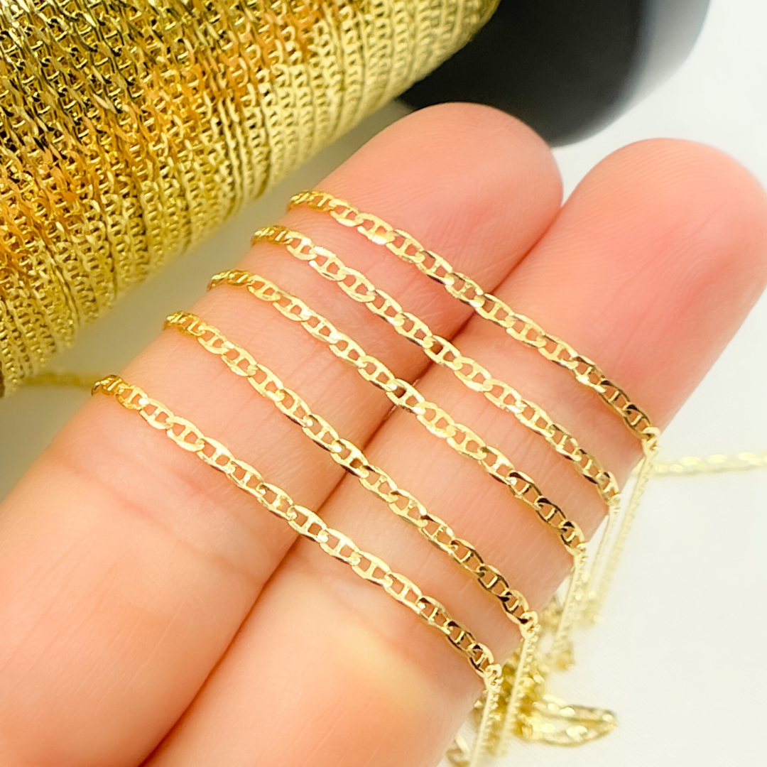 14k Solid Gold Flat Marina Link Chain