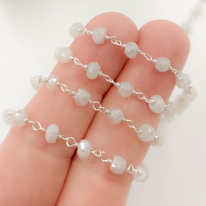 Coated Rainbow Moonstone Sterling Silver Wire Chain