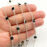 Load image into Gallery viewer, Black Spinel Round Shape Bezel 925 Sterling Silver Connected Wire Chain. BSP13
