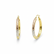 GER56. 14K Solid Tri-Color Gold Round Hollow Hoop Earrings – Classic Hoops