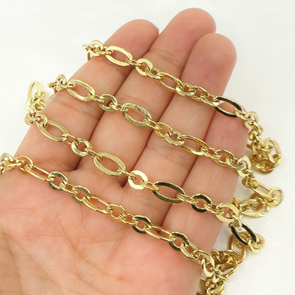 V61GP. Gold Plated 925 Sterling Silver Short & Long Flat Oval Link Chain
