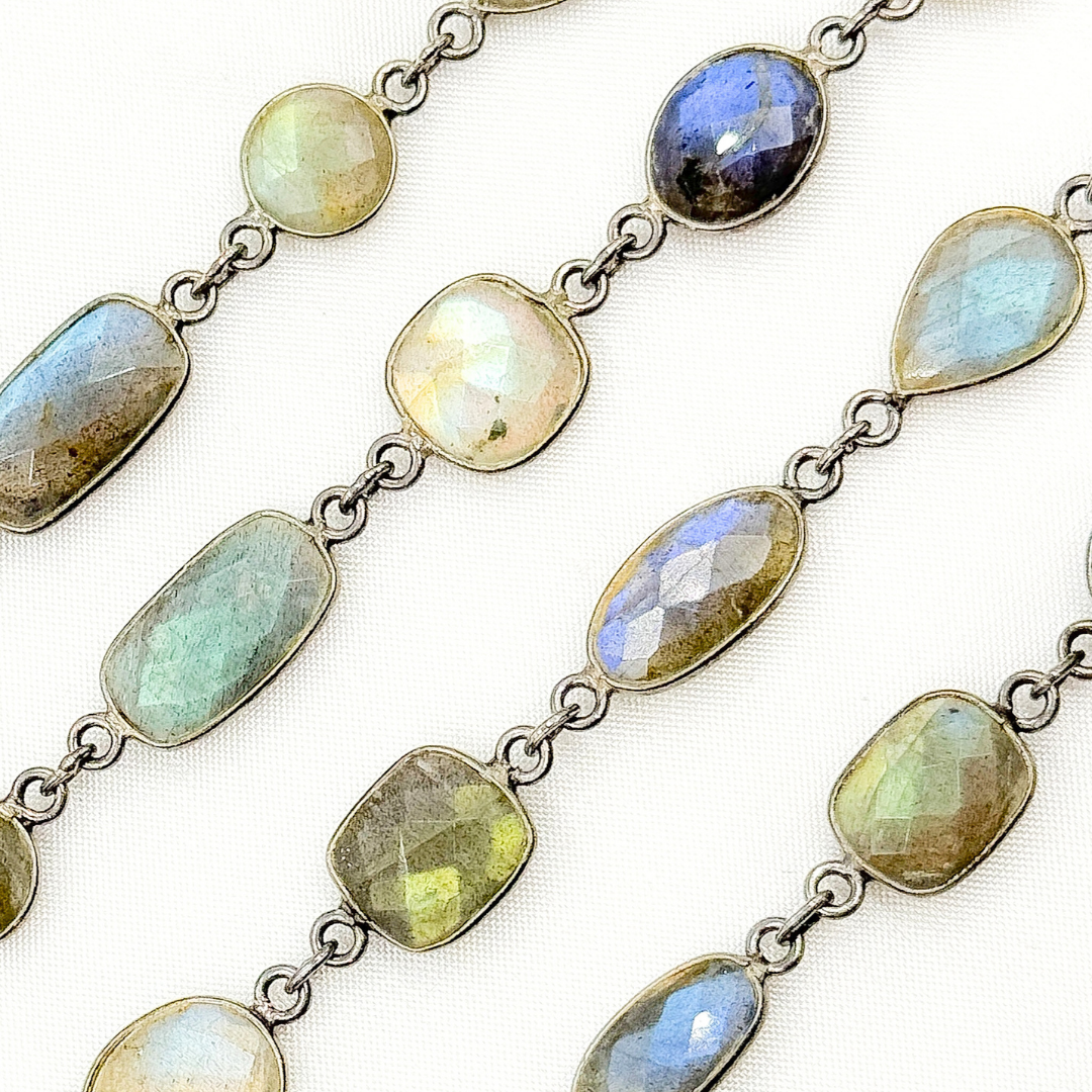 Labradorite Mix Shape Bezel Oxidized Wire Chain. LAB15