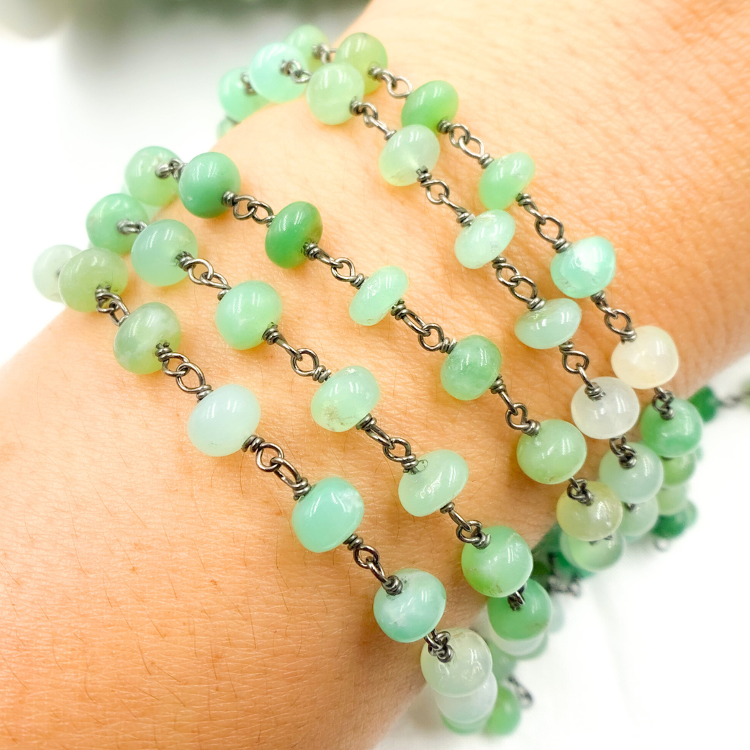 Chrysoprase Smooth Oxidized Wire Chain